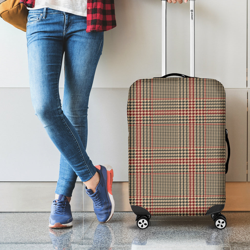 Brown Beige And Red Glen Plaid Print Luggage Cover