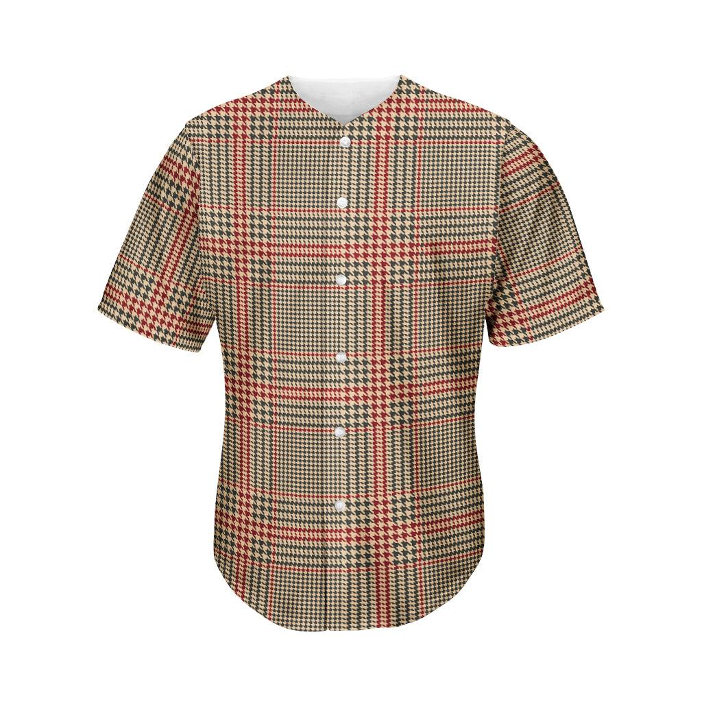 Brown Beige And Red Glen Plaid Print Men's Baseball Jersey