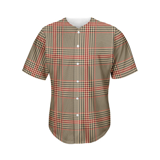 Brown Beige And Red Glen Plaid Print Men's Baseball Jersey