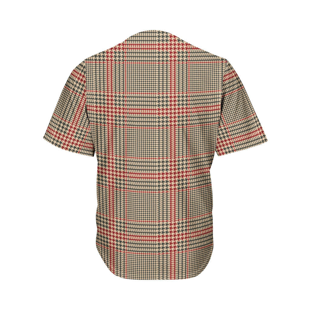 Brown Beige And Red Glen Plaid Print Men's Baseball Jersey
