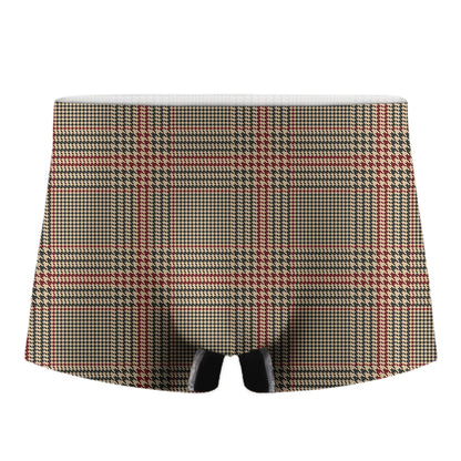 Brown Beige And Red Glen Plaid Print Men's Boxer Briefs