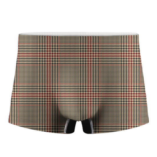 Brown Beige And Red Glen Plaid Print Men's Boxer Briefs
