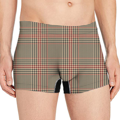 Brown Beige And Red Glen Plaid Print Men's Boxer Briefs