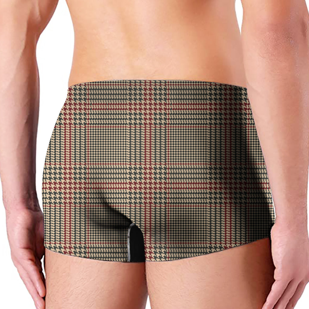 Brown Beige And Red Glen Plaid Print Men's Boxer Briefs
