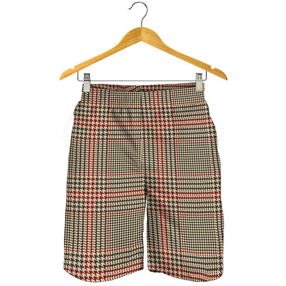 Brown Beige And Red Glen Plaid Print Men's Shorts