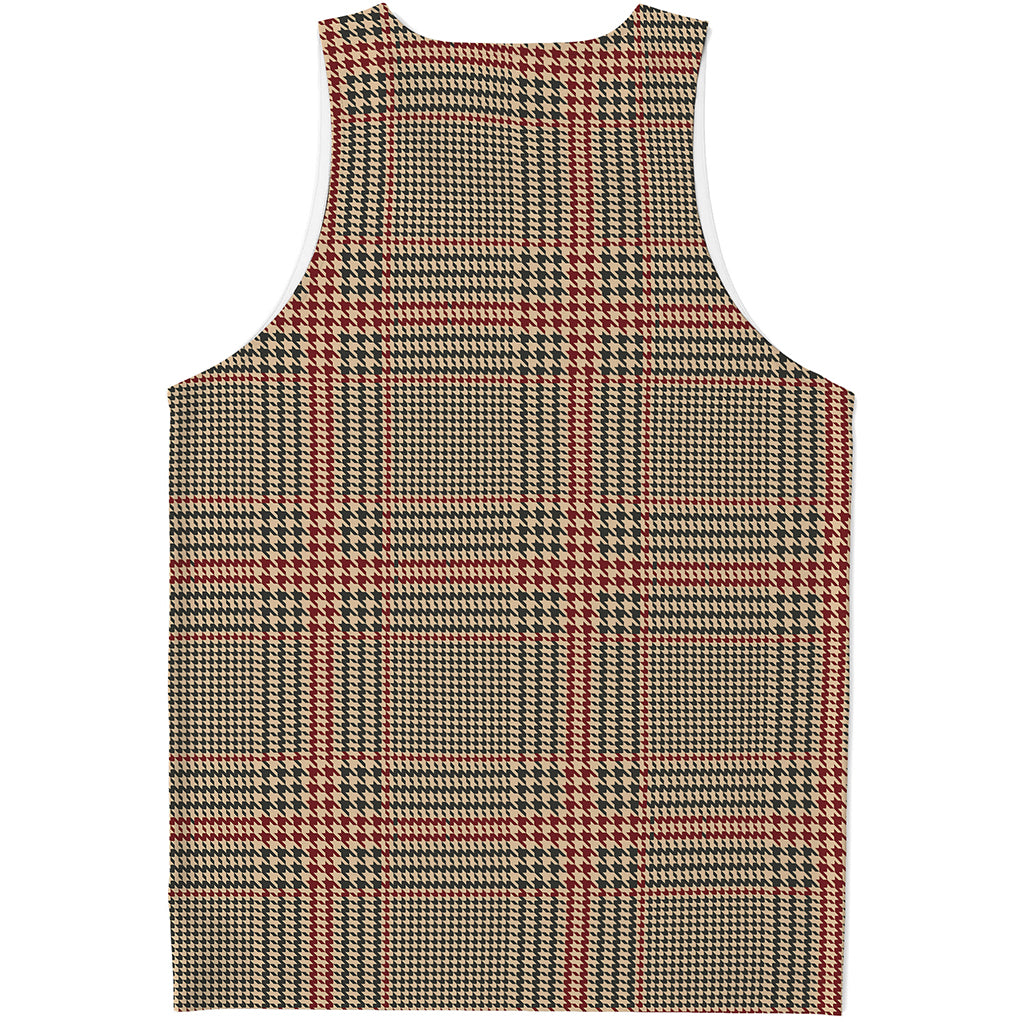Brown Beige And Red Glen Plaid Print Men's Tank Top