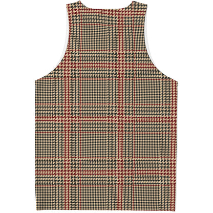 Brown Beige And Red Glen Plaid Print Men's Tank Top
