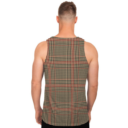Brown Beige And Red Glen Plaid Print Men's Tank Top
