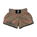 Brown Beige And Red Glen Plaid Print Muay Thai Boxing Shorts