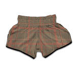 Brown Beige And Red Glen Plaid Print Muay Thai Boxing Shorts