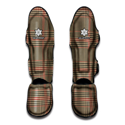 Brown Beige And Red Glen Plaid Print Muay Thai Shin Guard