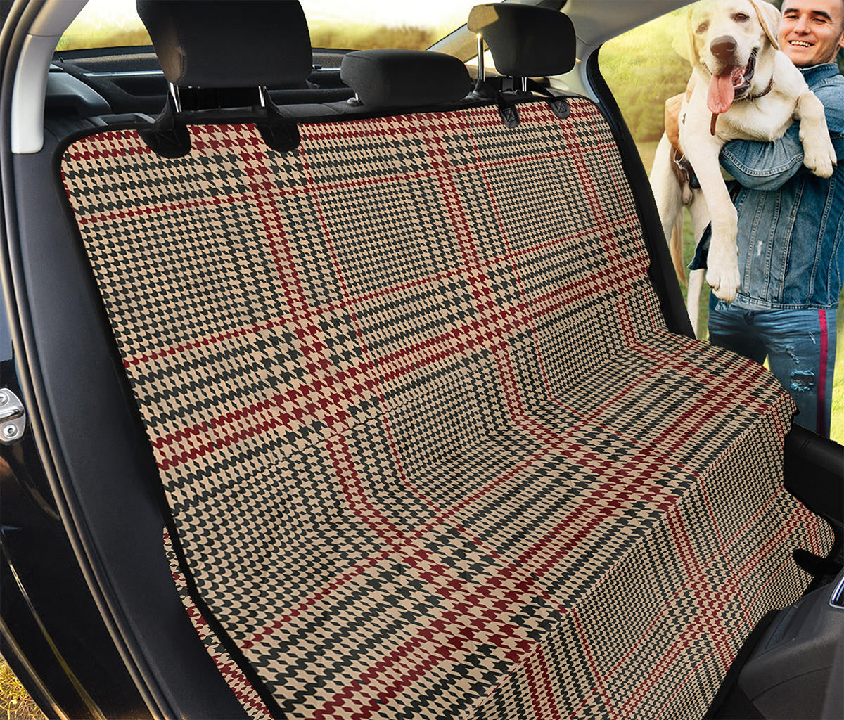 Brown Beige And Red Glen Plaid Print Pet Car Back Seat Cover