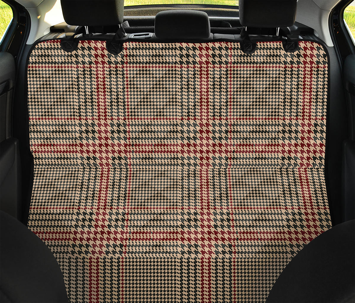 Brown Beige And Red Glen Plaid Print Pet Car Back Seat Cover