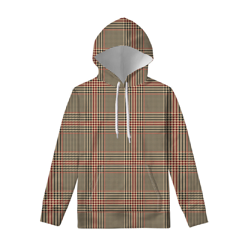 Brown Beige And Red Glen Plaid Print Pullover Hoodie