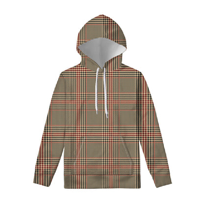 Brown Beige And Red Glen Plaid Print Pullover Hoodie