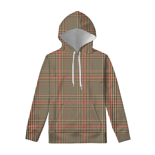 Brown Beige And Red Glen Plaid Print Pullover Hoodie