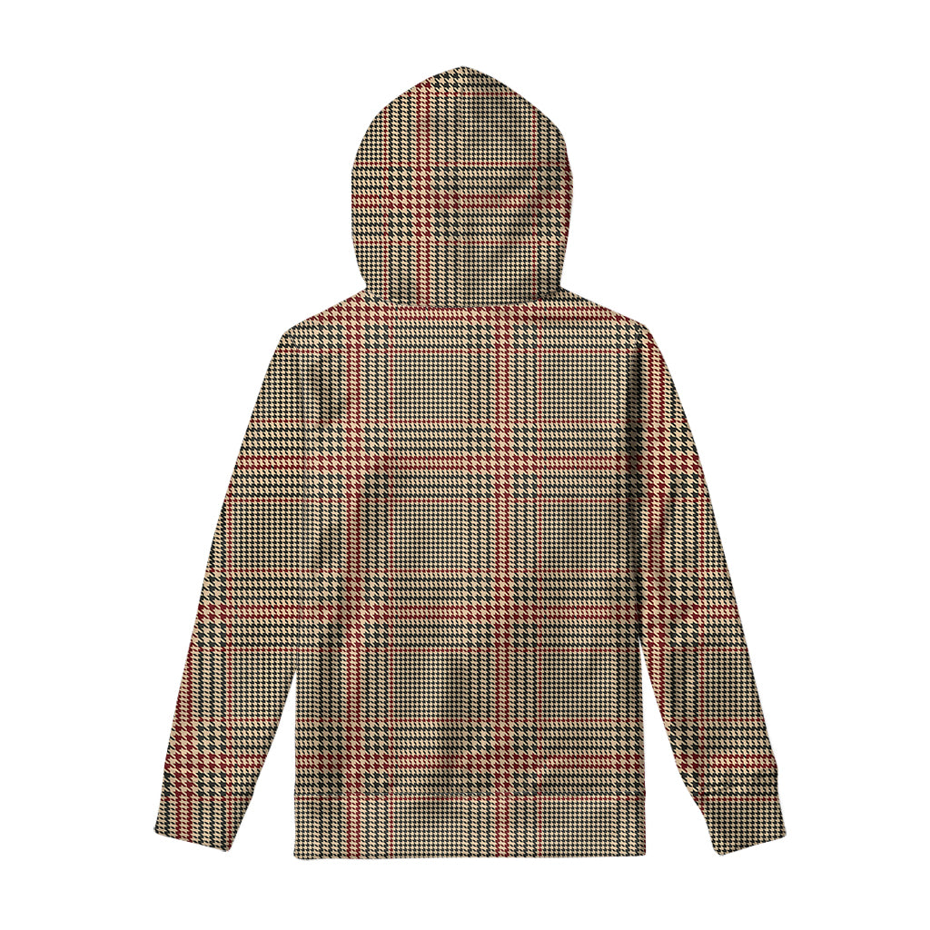 Brown Beige And Red Glen Plaid Print Pullover Hoodie