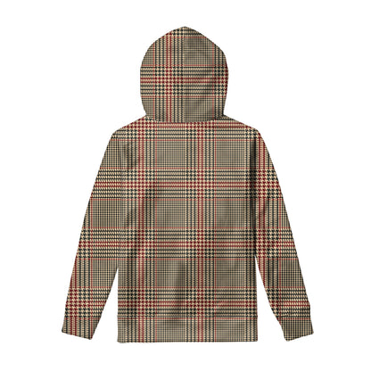 Brown Beige And Red Glen Plaid Print Pullover Hoodie