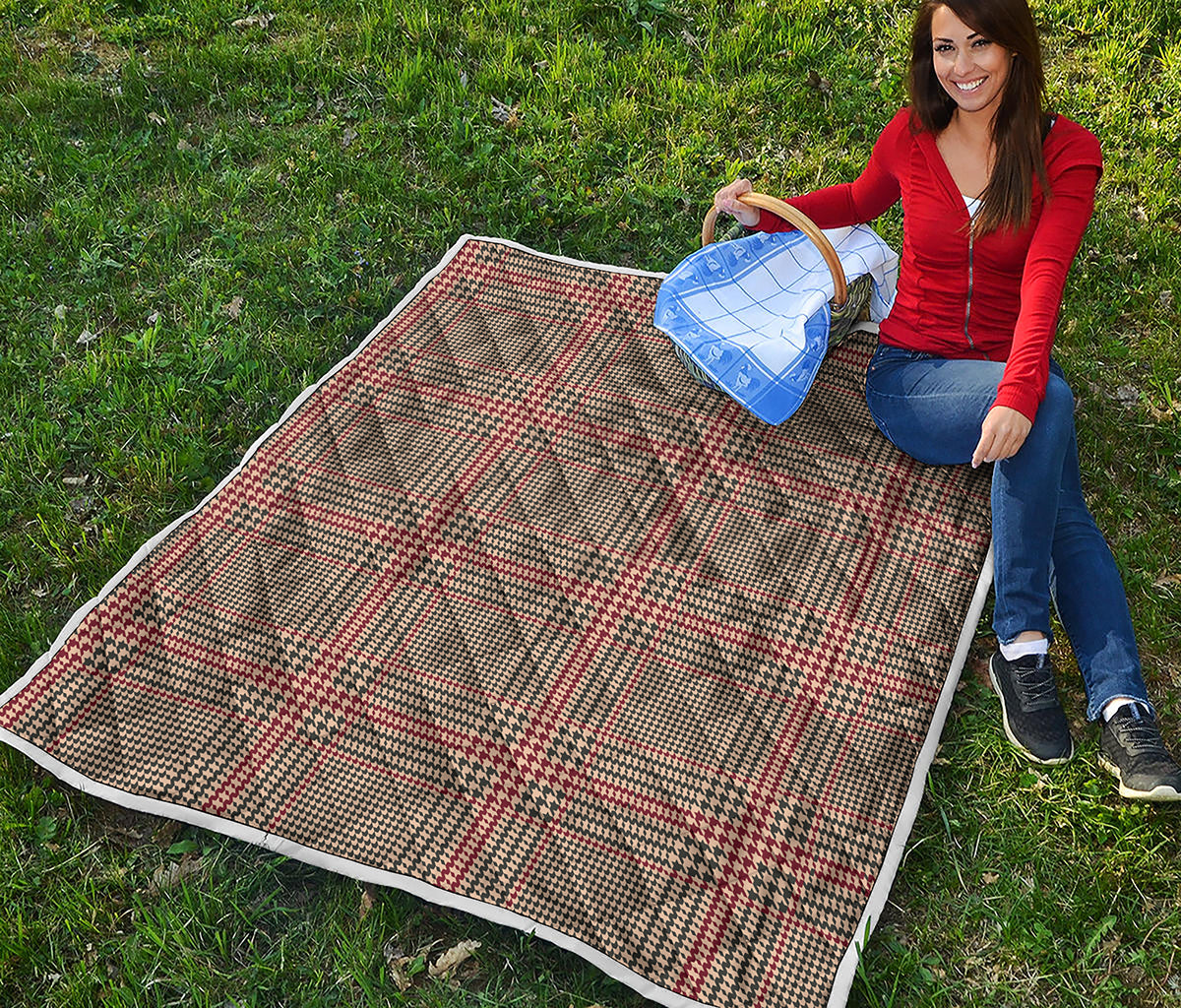 Brown Beige And Red Glen Plaid Print Quilt