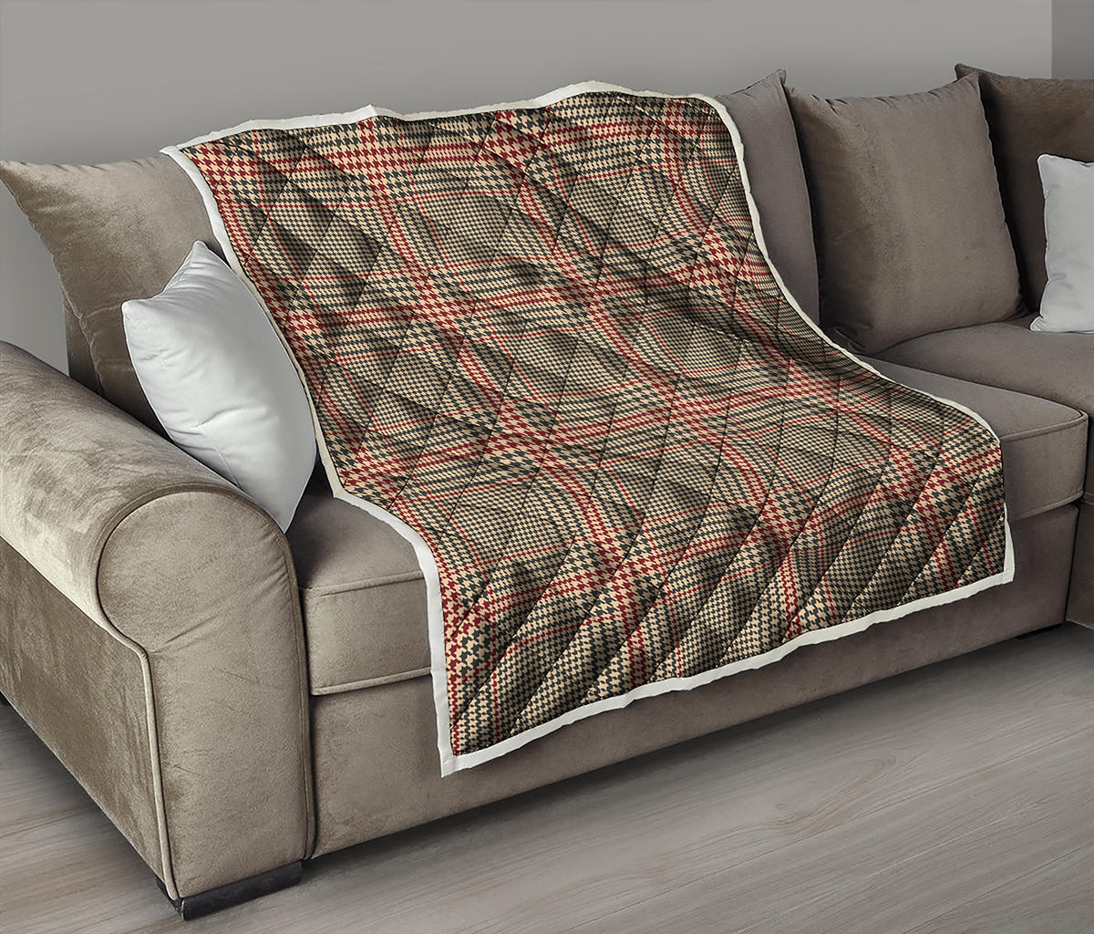 Brown Beige And Red Glen Plaid Print Quilt