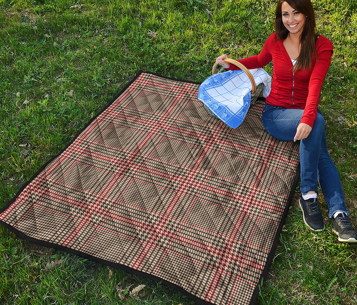 Brown Beige And Red Glen Plaid Print Quilt