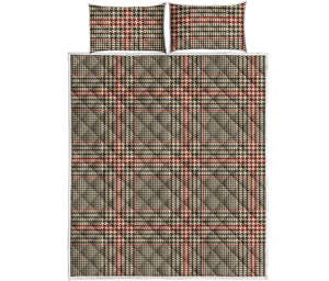 Brown Beige And Red Glen Plaid Print Quilt Bed Set