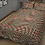 Brown Beige And Red Glen Plaid Print Quilt Bed Set