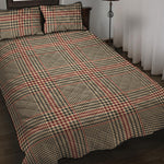 Brown Beige And Red Glen Plaid Print Quilt Bed Set
