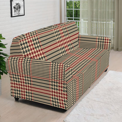 Brown Beige And Red Glen Plaid Print Sofa Cover