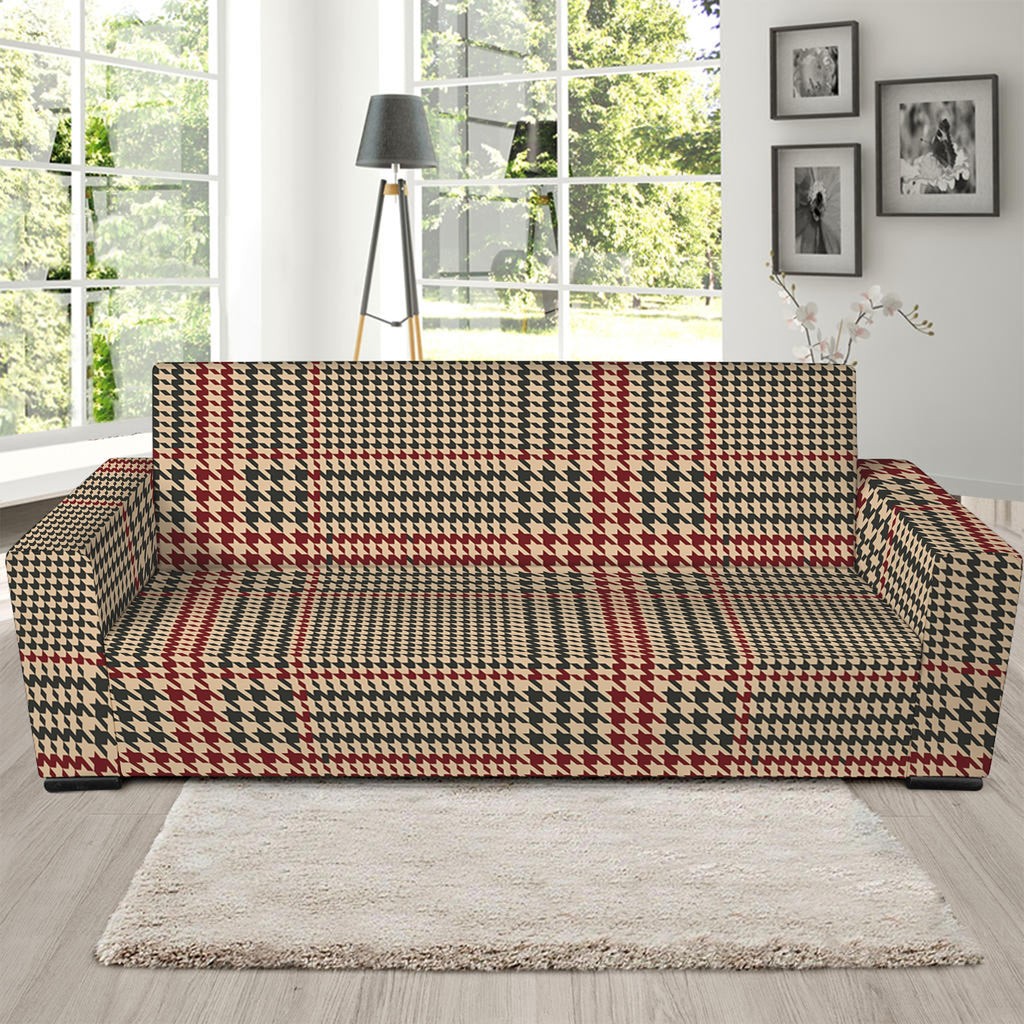 Brown Beige And Red Glen Plaid Print Sofa Slipcover