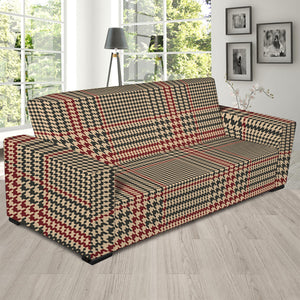 Brown Beige And Red Glen Plaid Print Sofa Slipcover