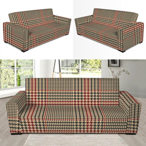 Brown Beige And Red Glen Plaid Print Sofa Slipcover