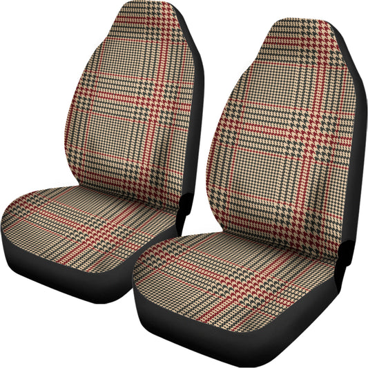 Brown Beige And Red Glen Plaid Print Universal Fit Car Seat Covers
