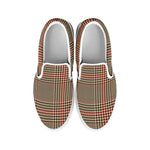 Brown Beige And Red Glen Plaid Print White Slip On Shoes