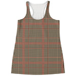 Brown Beige And Red Glen Plaid Print Women's Racerback Tank Top