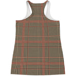 Brown Beige And Red Glen Plaid Print Women's Racerback Tank Top