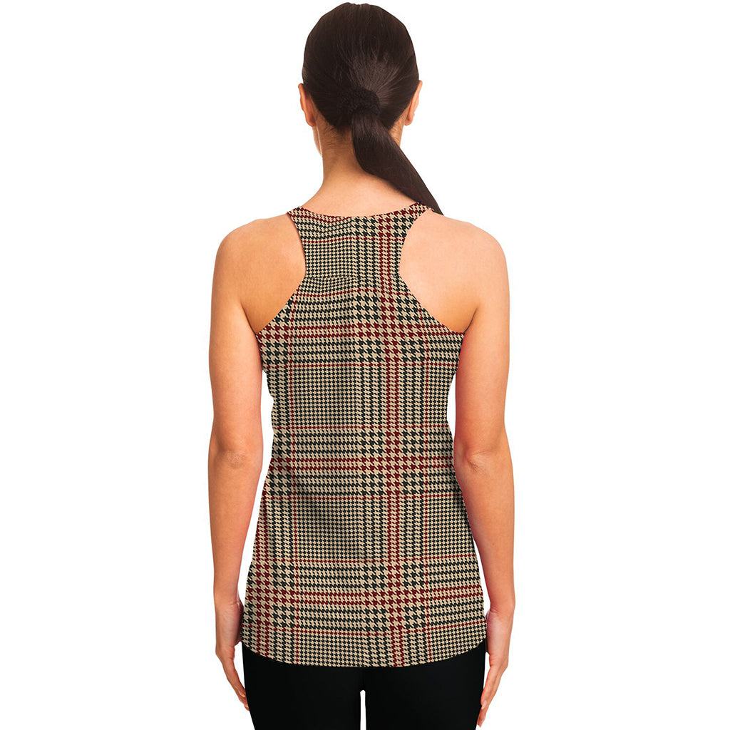 Brown Beige And Red Glen Plaid Print Women's Racerback Tank Top