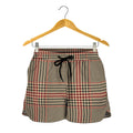Brown Beige And Red Glen Plaid Print Women's Shorts