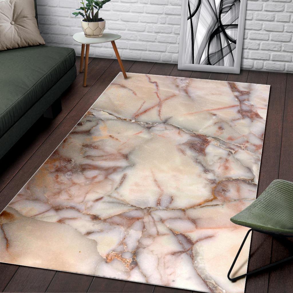 Brown Beige Marble Print Area Rug GearFrost