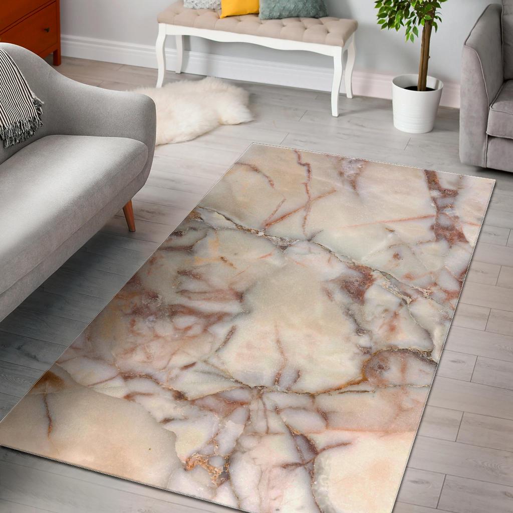 Brown Beige Marble Print Area Rug GearFrost