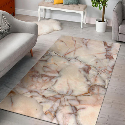 Brown Beige Marble Print Area Rug GearFrost