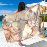 Brown Beige Marble Print Beach Sarong Wrap