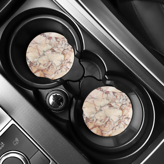 Brown Beige Marble Print Car Coasters