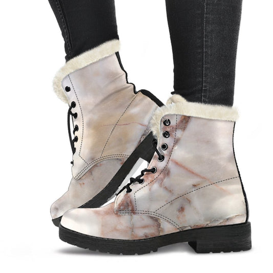 Brown Beige Marble Print Comfy Boots GearFrost