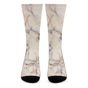 Brown Beige Marble Print Crew Socks