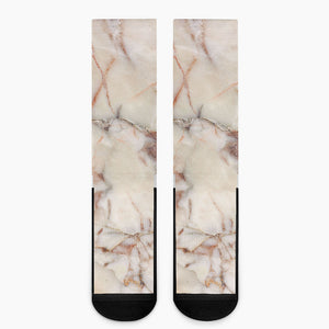 Brown Beige Marble Print Crew Socks