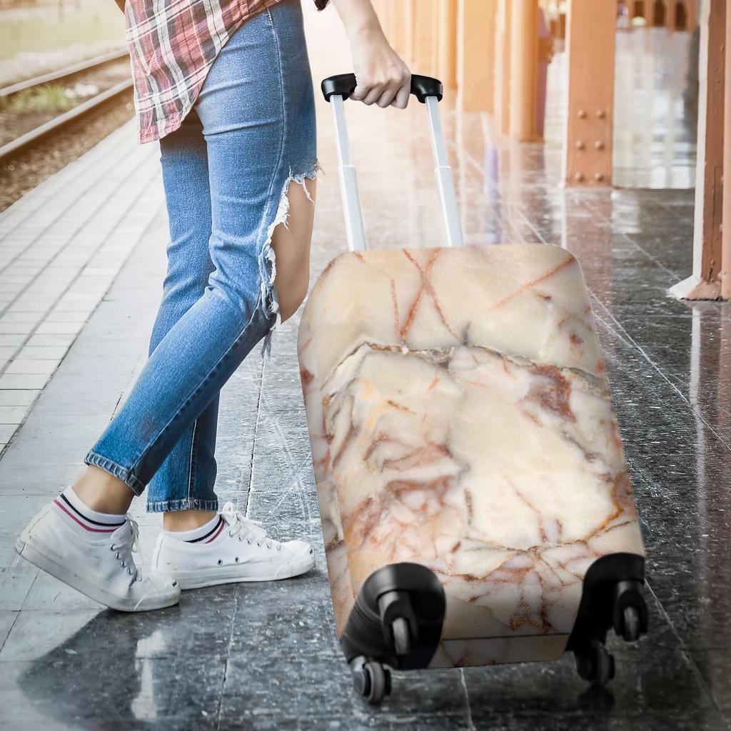 Brown Beige Marble Print Luggage Cover GearFrost