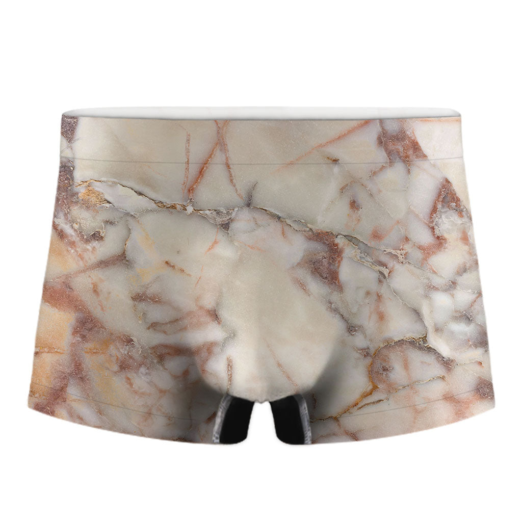 Brown Beige Marble Print Men's Boxer Briefs