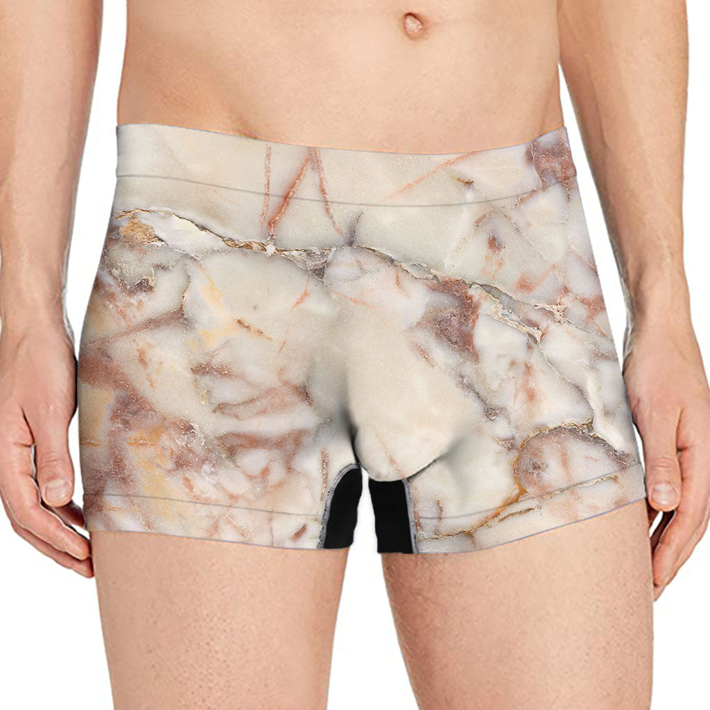 Brown Beige Marble Print Men's Boxer Briefs
