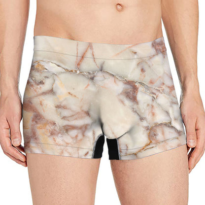 Brown Beige Marble Print Men's Boxer Briefs